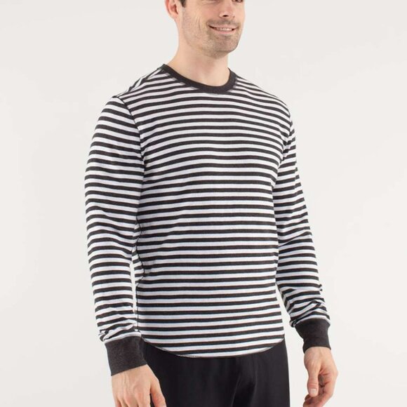 Lululemon Binary Crew White Heathered Black Super Wide Load Stripe Size L - Picture 12 of 14